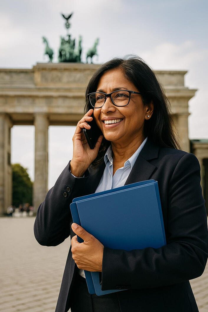 XPAT-SOS consultant helping expats near Brandenburg Gate Expat consultant giving personal support with visa and Anmeldung in Berlin